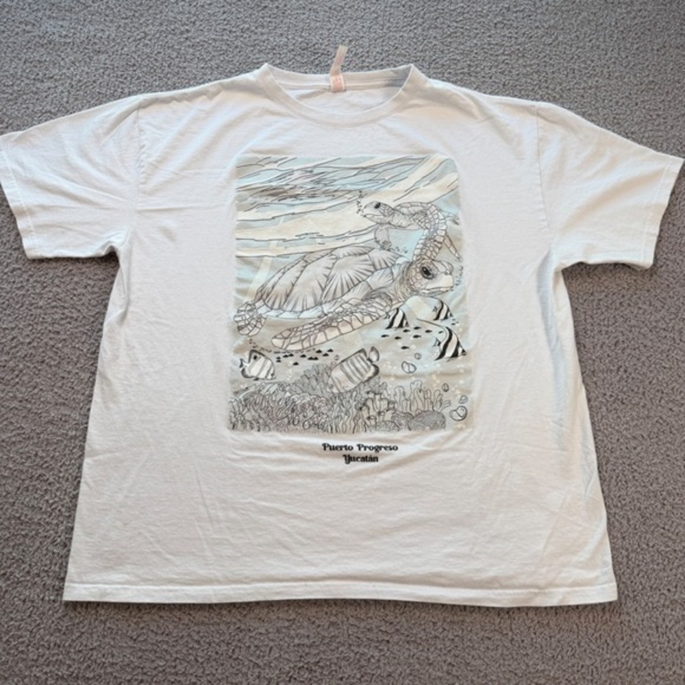 Puerto Progreso Yucatán Turtle Graphic Tee XL Mexico Souvenir Beach Ocean Shirt